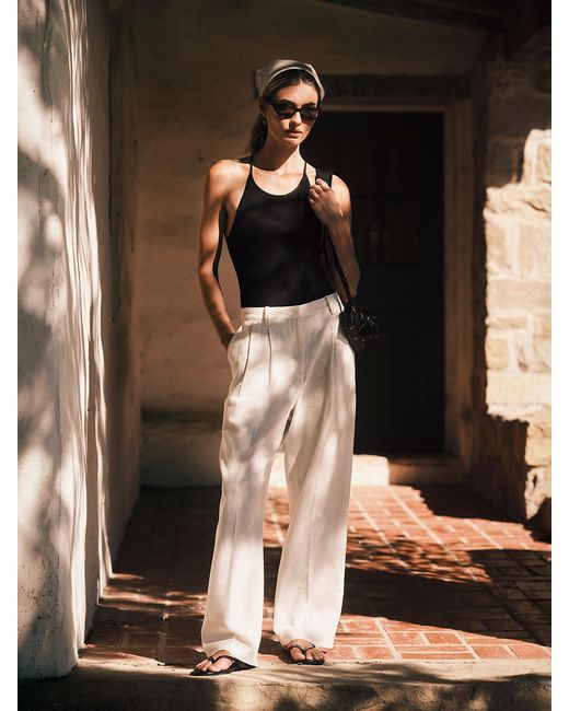 Calvin Klein Natural Linen Blend Wide Leg Trousers