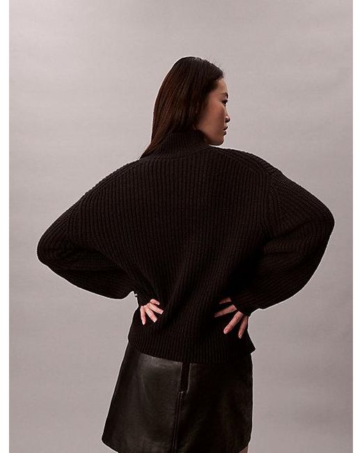 Calvin Klein Black Jeans Ribbed Chunky Relaxed Turtleneck Jumper