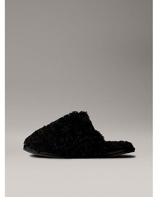 Calvin Klein Black Jeans Faux Shearling Sherpa Slippers