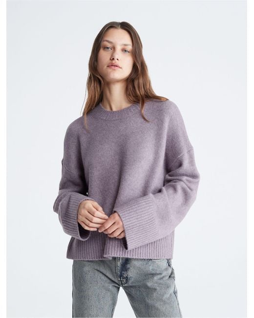 Calvin Klein Purple Oversized Sleeve Crewneck Sweater