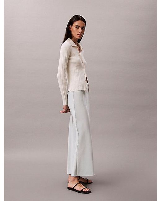 Calvin Klein Gray Satin A Line Maxi Skirt