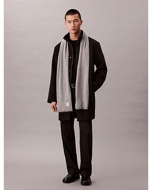 Calvin Klein Gray Cashmere Emblem Logo Scarf for men