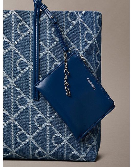 Calvin Klein Blue Large Denim Jacquard Tote Bag With Pouch