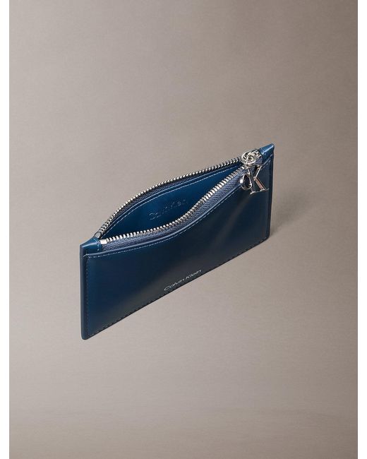 Calvin Klein Blue Leather Rfid Monogram Charm Cardholder