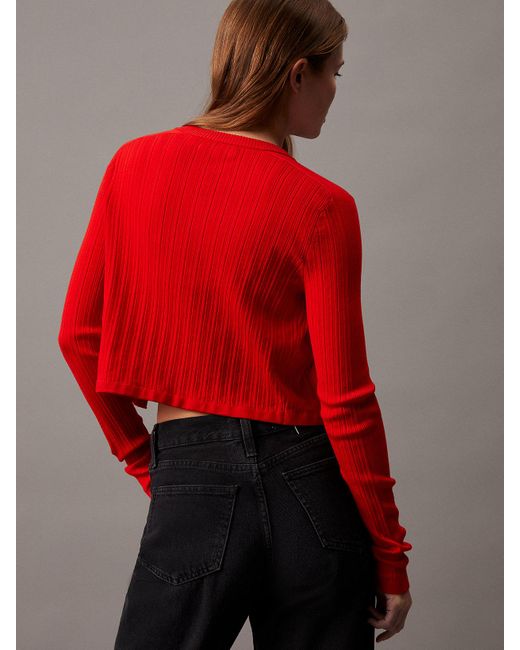 Calvin Klein Red Soft Ribbed Lyocell Cardigan