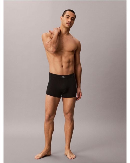 Calvin Klein Black Cotton Stretch Script Patch Trunk for men