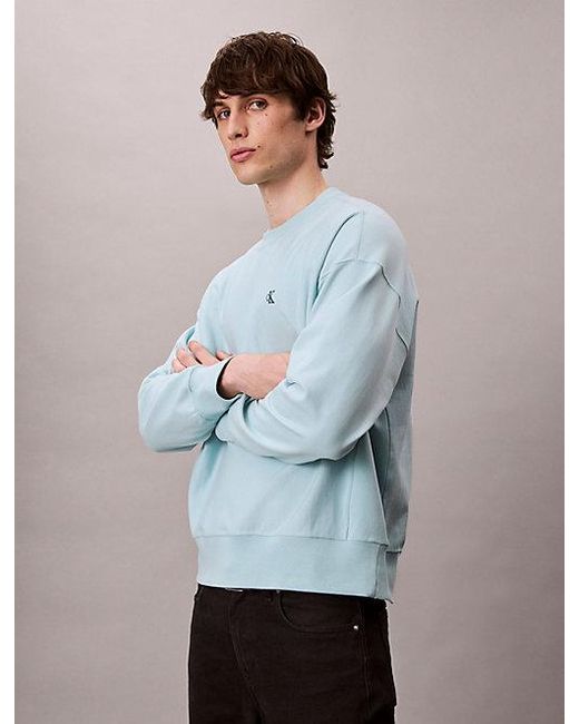 Calvin Klein Relaxed Premium Fleece Sweatshirt in het Blue voor heren