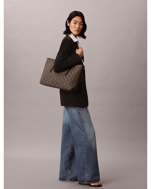 Calvin Klein Gray Emblem Logo Jacquard Tote Bag With Pouch