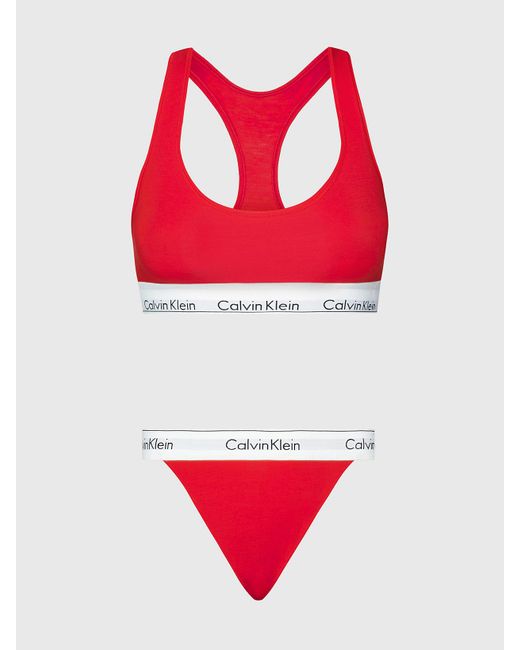 Calvin Klein Red Bralette And Thong Set