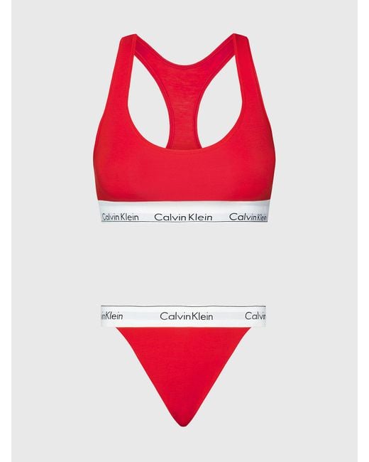 Calvin Klein Bralette And Thong Set - Modern Cotton in Red