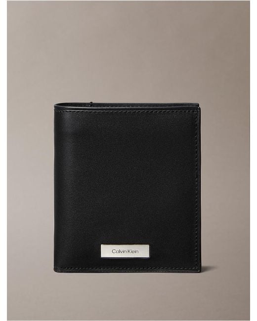 Calvin Klein Black Plaque Logo Trifold Wallet for men