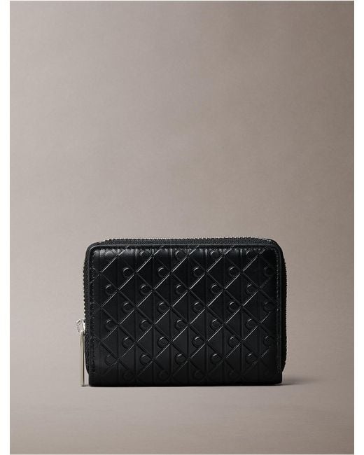 Calvin Klein Gray Embossed Allover Monogram Zip Coin Pouch for men