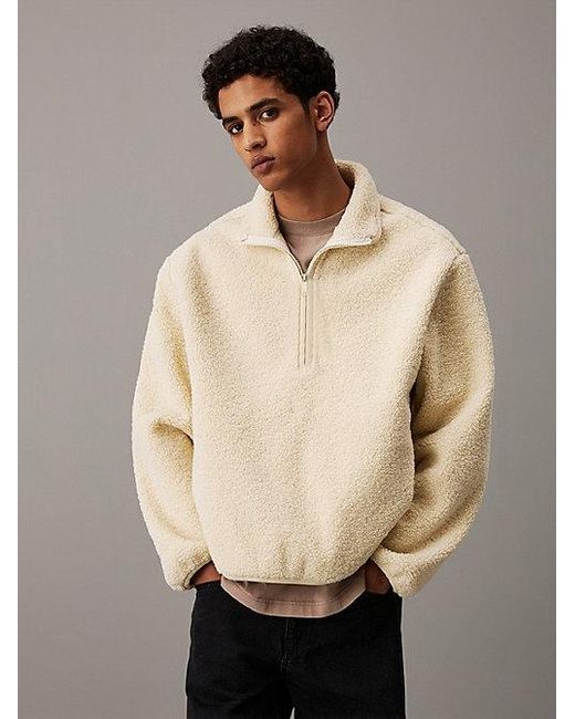 Calvin Klein Relaxed Sherpa Jack Met Halve Rits in het Natural voor heren