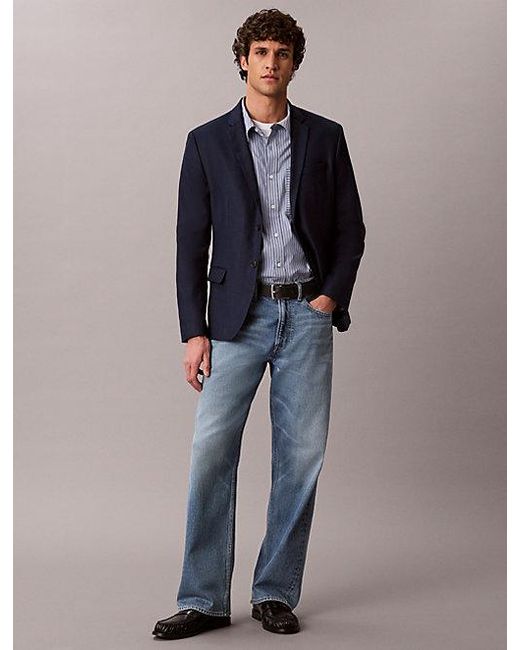 Calvin Klein Blue Slim Linen Blend Blazer for men
