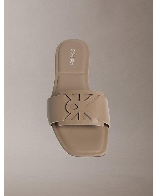 Calvin Klein Gray Ck Provence Leather Square Toe Flat Sandals