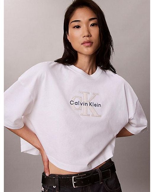 Calvin Klein Brown Jeans Denim Monologo Boxy T-Shirt