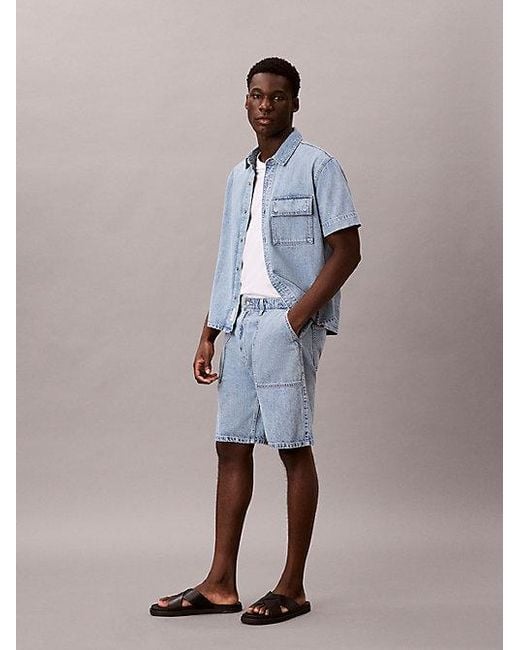 Calvin Klein Blue Jeans Cotton Linen Denim Shorts for men
