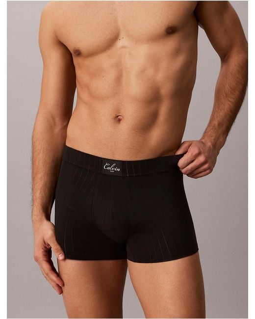 Calvin Klein Black Cotton Stretch Script Patch Trunk for men