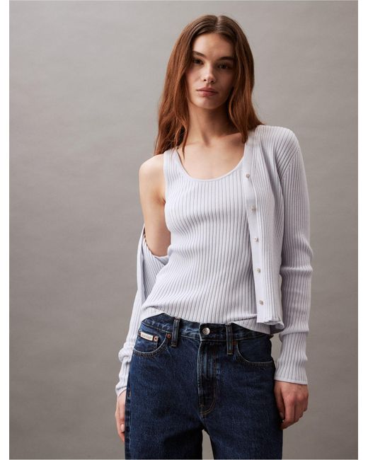 Calvin Klein Gray Smooth Cotton Rib Sweater Tank Top