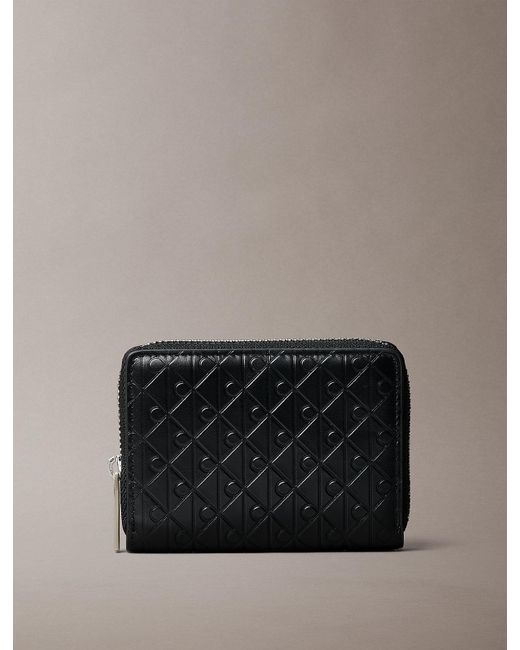 Calvin Klein Gray Embossed Allover Monogram Zip Coin Pouch for men