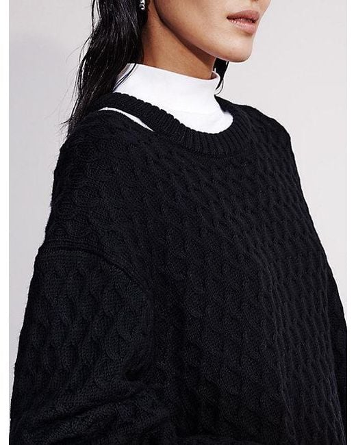 Calvin Klein Black Merino Wool Cable Knit Relaxed Jumper