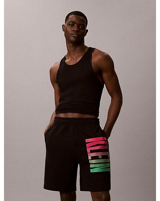 Calvin Klein Black Jeans Cotton Terry Jogger Shorts Pride for men