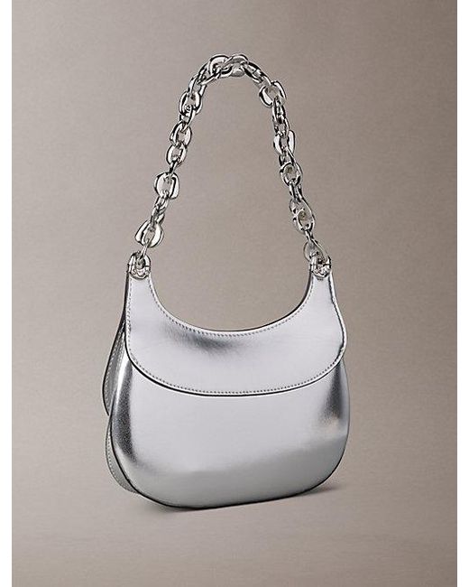 Calvin Klein White Engraved Linked Chain Metallic Shoulder Bag