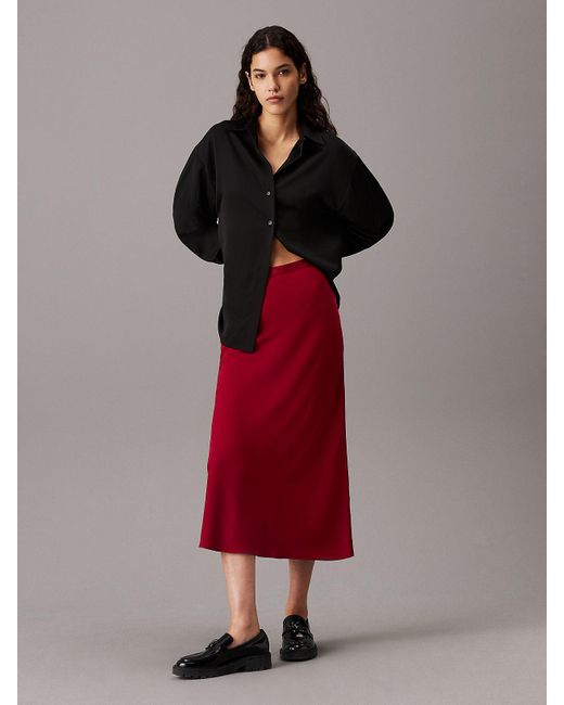 Calvin Klein Red Slim Crepe Midi Skirt