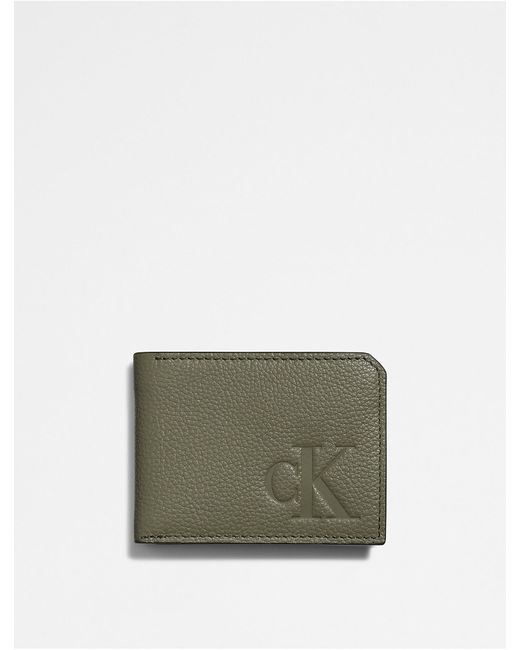 Calvin Klein Pebble Leather Slim Bifold Wallet in Dusty Olive (Green