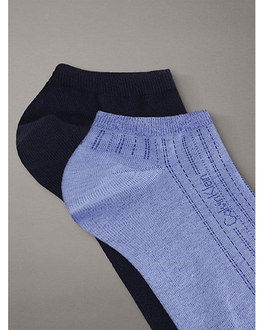 Calvin Klein Blue 2 Pack Soft Stretch Stripe Trainer Socks for men