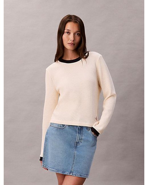 Calvin Klein White Jeans Long Sleeve Waffle T-Shirt