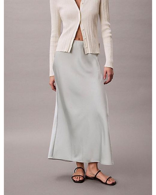 Calvin Klein Gray Satin A Line Maxi Skirt