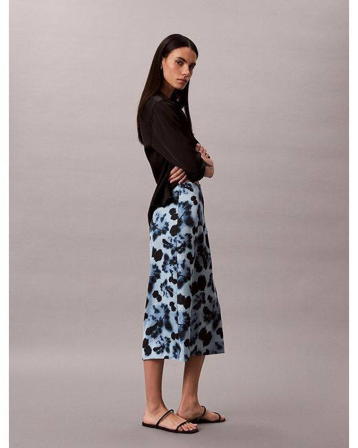 Calvin Klein Multicolor Printed Satin Midi Skirt