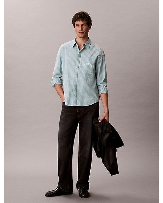 Calvin Klein Relaxed Gestreept Button-Down Overhemd in het Gray voor heren