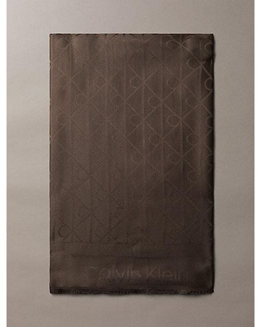 Calvin Klein Brown Satin Jacquard Logo Scarf