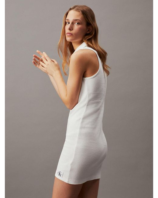 Calvin Klein White Slim Waffle Cotton Polo Dress