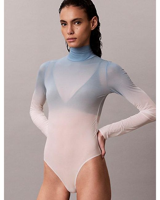 Calvin Klein Blue Sport Thermal Baselayer Turtleneck Bodysuit