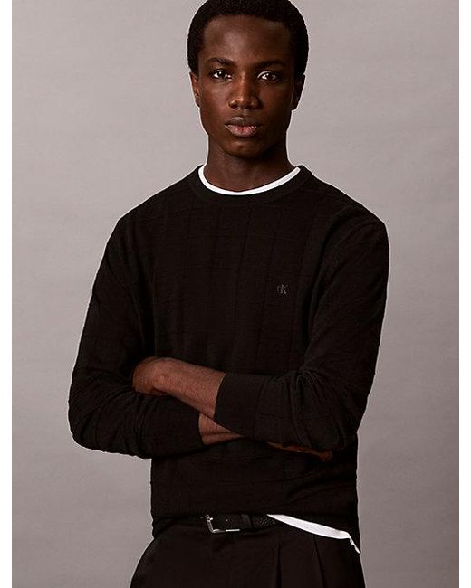 Calvin Klein Black Merino Wool Grid Jumper for men