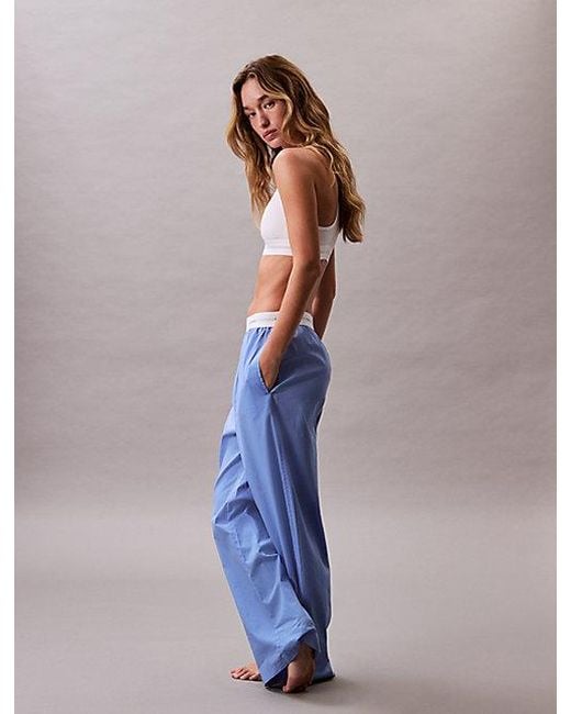 Calvin Klein Blue Logo-Pyjama-Hose Aus Baumwoll-Popeline