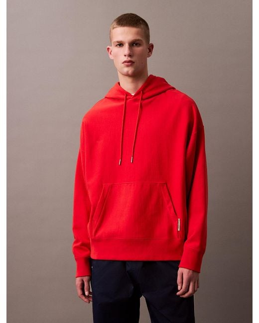 Sweat-Shirt À Capuche Oversize En Daim Et Tissu Éponge Calvin Klein pour homme en coloris Red