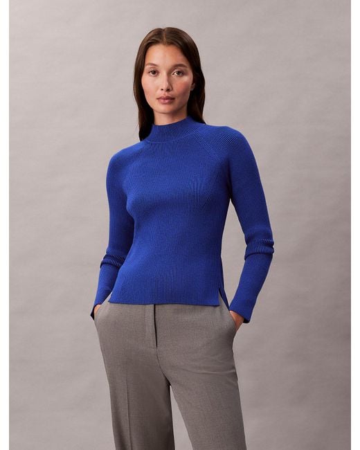 Maglione A Collo Alto A Costine di Calvin Klein in Blue