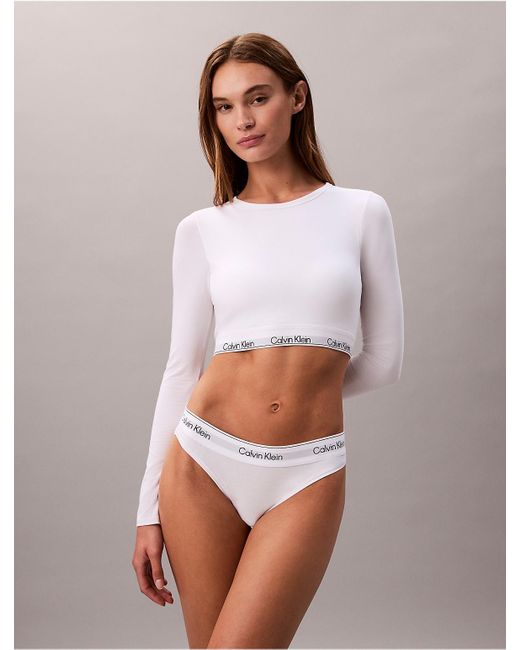 Calvin Klein White Icon Cotton Modal Lightly Lined Long Sleeve Tee Bralette