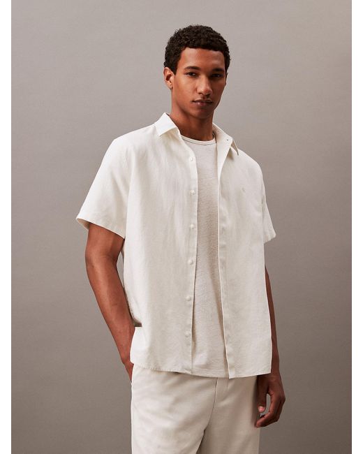 Calvin Klein Brown Solid Linen Blend Classic Fit Button-down Shirt for men