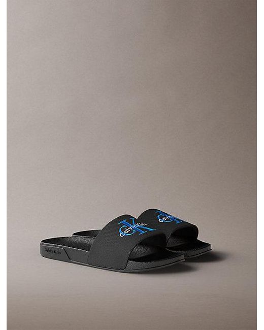 Calvin Klein Gray Canvas Contoured Logo Sliders for men