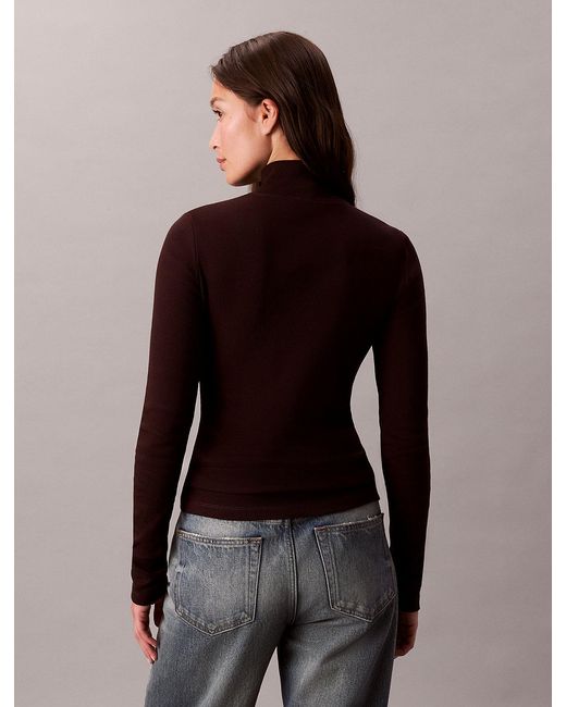 Calvin Klein Brown Ribbed Cotton Turtleneck Top