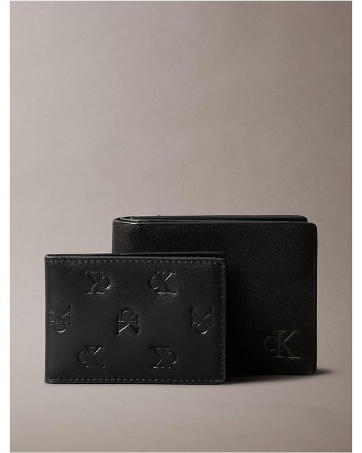 Calvin Klein Gray Calvin Klein Allover Monogram Logo Bifold Wallet + Card Case for men