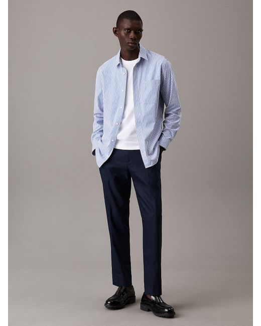 Calvin Klein Blue Tapered Linen Lyocell Trousers for men