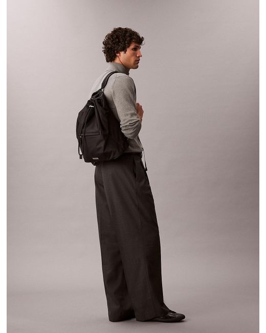 Calvin Klein Black Matte Nylon Drawstring Backpack for men