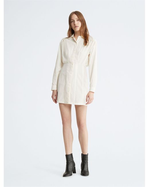 Calvin Klein Buttondown Seersucker Shirt Dress in White Lyst