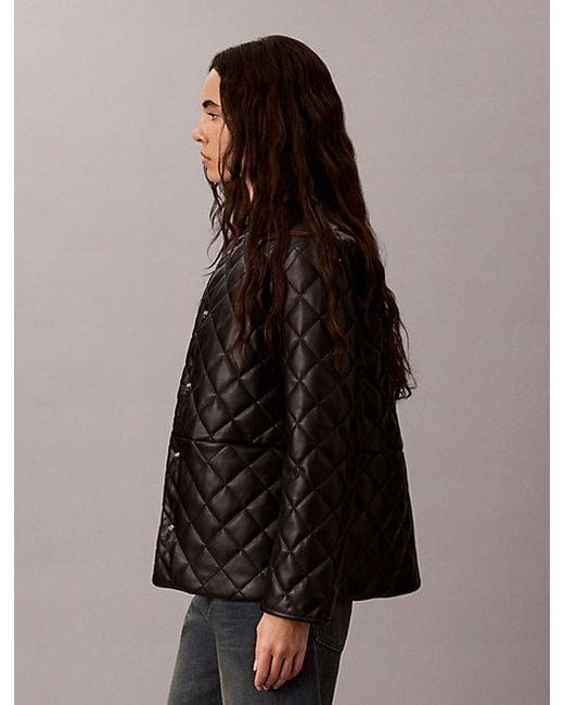 Calvin Klein Brown Quilted Faux Leather Liner Jacket